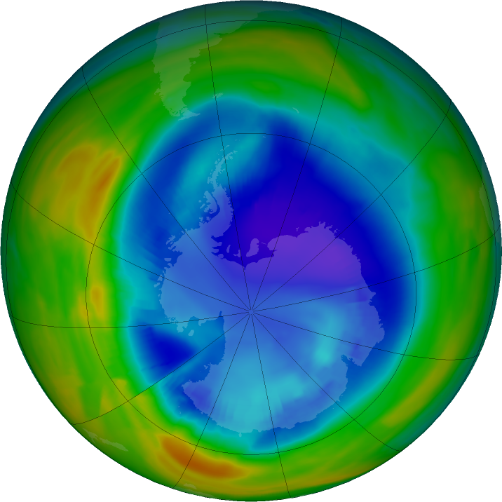 Antarctic ozone map for 25 August 2023